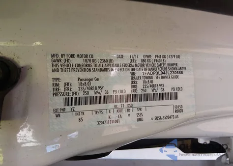 2018 Ford Focus St z USA, uszkodzony, nr VIN 1FADP3L94JL230686